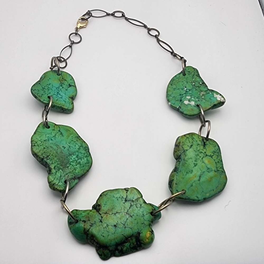 Handcrafted Chunky Lime Green Dyed Howlite Stone Necklace